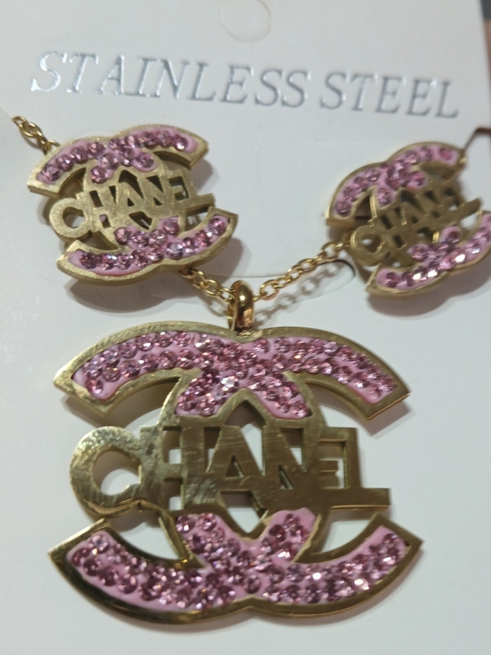 Fashion Jewelry Stainless Steel Crystal Pendant Necklace & Earrings Luxury
